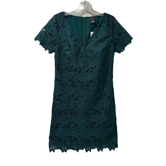 Ann Taylor Factory Womens Shift Dress Green Floral Lace Short Sleeve Size 2 NWT - Picture 4 of 16
